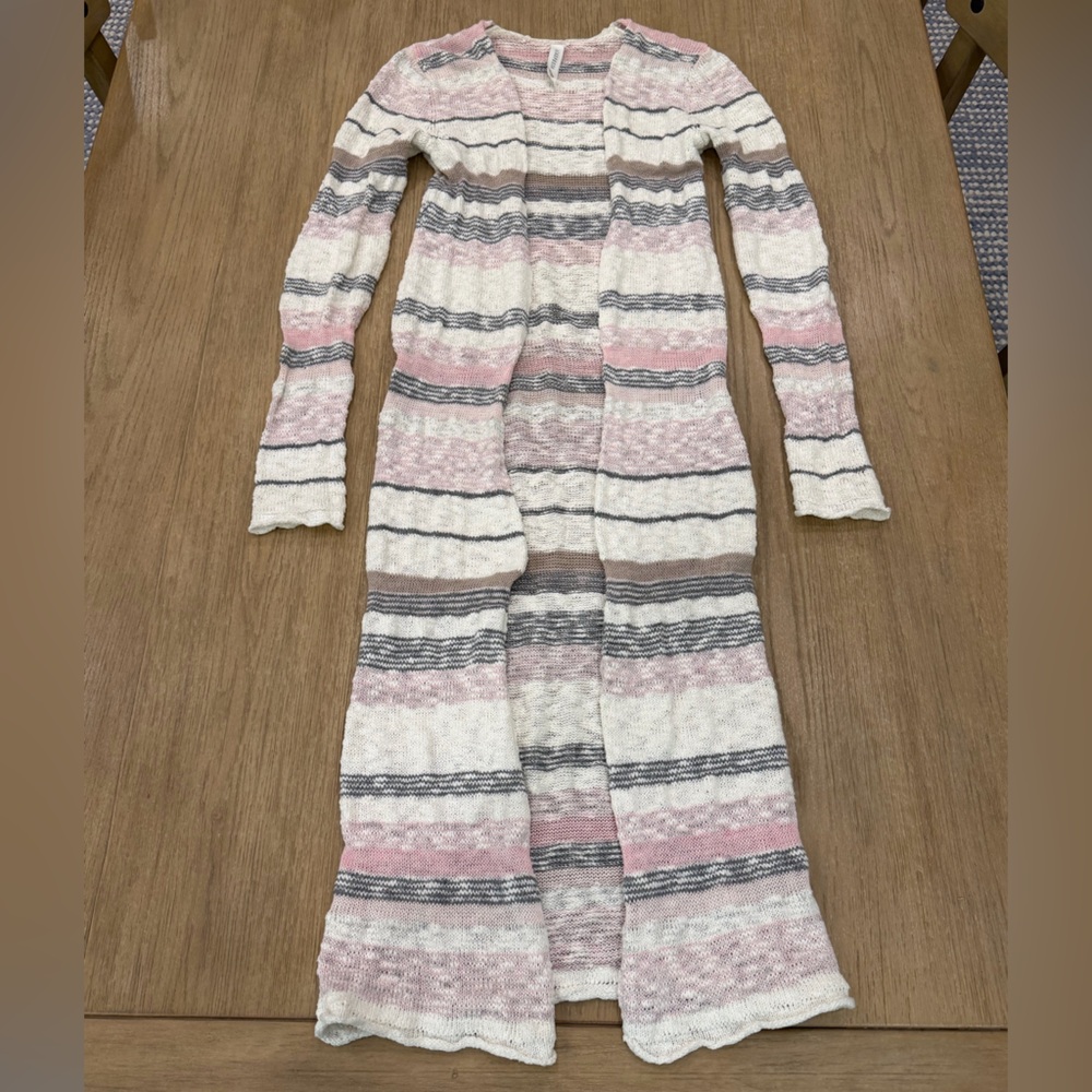Aeropostale Knit Duster Cardigan Gray/Pink/White